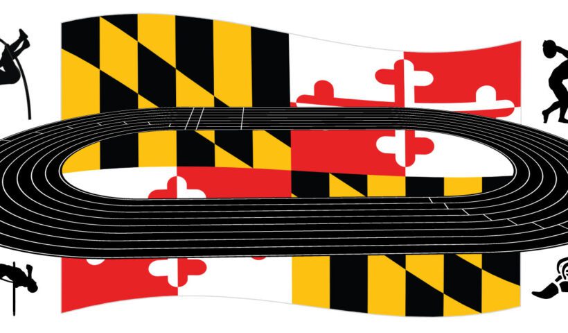 A guitar with the maryland flag on it.