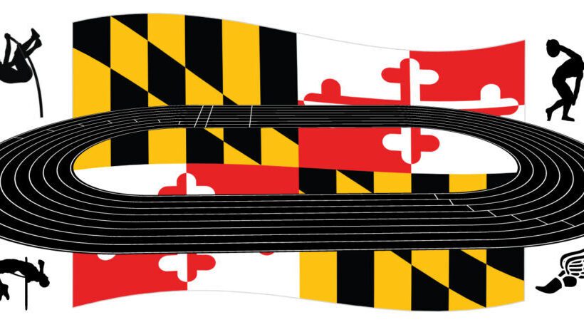A picture of the maryland flag on a guitar.