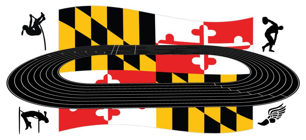 A picture of the maryland flag on a guitar.