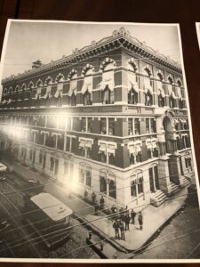 A black and white photo of an old building
