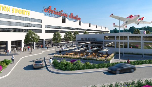 An artist 's rendering of the outside of a restaurant.