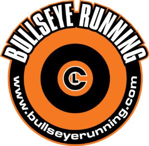 A bullseye running logo with the words bullseye running in front of it.