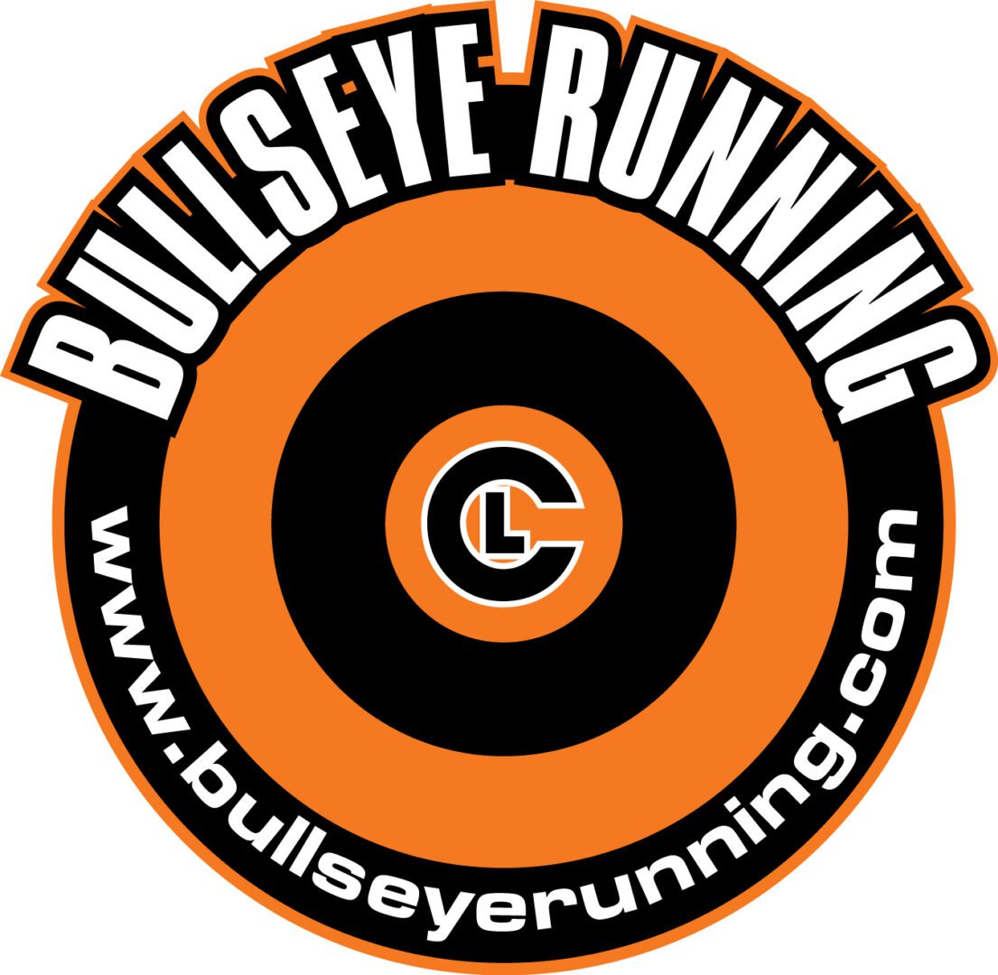 A bullseye running logo with the words bullseye running in front of it.