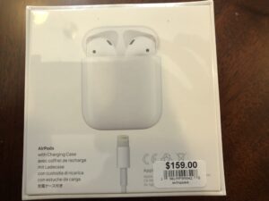 A box of the new apple airpods