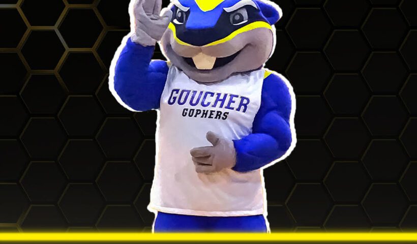 A poster of the goucher mascot for the mid-atlantic showcase.