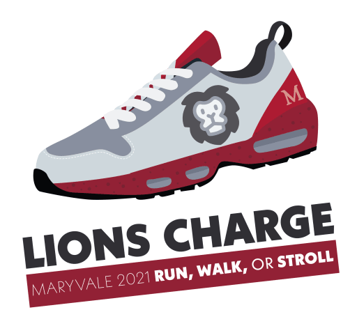 A red and white shoe with the words lions charge on it.