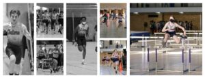 A collage of photos with people running in the background.