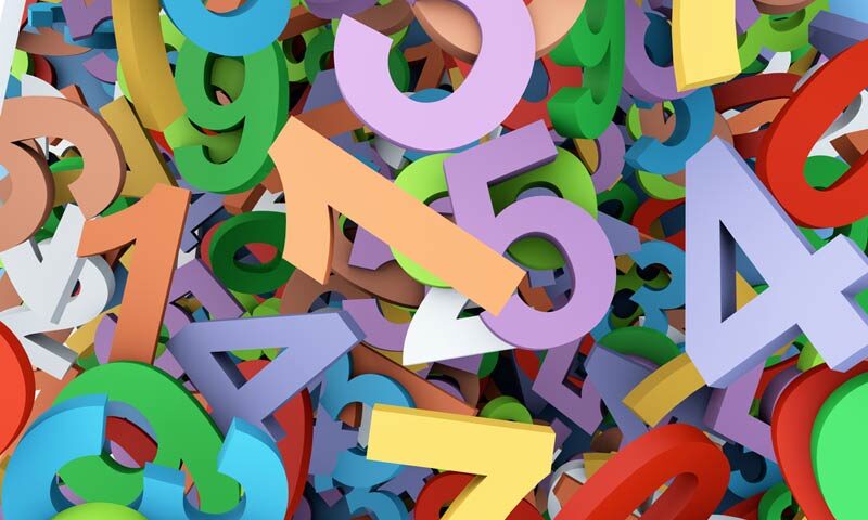 A pile of numbers and letters in different colors.