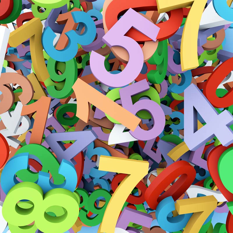 A pile of numbers and letters in different colors.