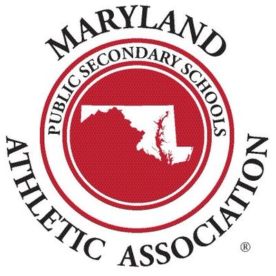 A red and white logo for the maryland athletic association.